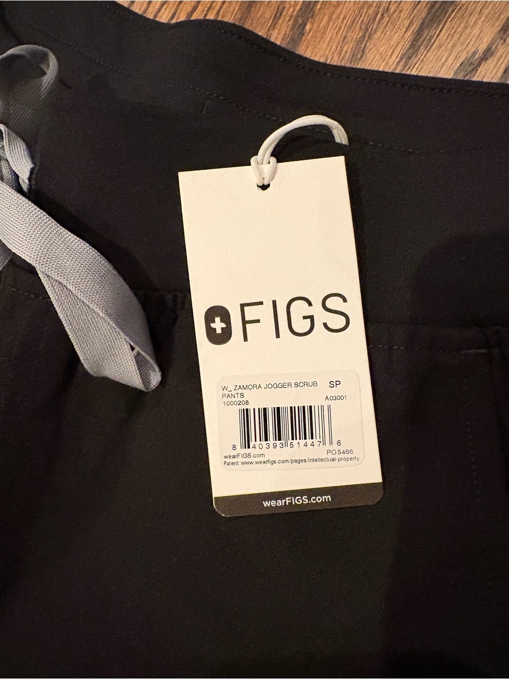 Figs Women’s Black Zamora Jogger Scrub Pants with Light Gray Drawstring - Picture 3 of 4